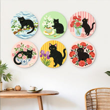 Carica l'immagine nel visualizzatore di Gallery, Mini Set Dipingere con i Numeri - Dischi di Ø20cm (6 pezzi) - Gatto Nero tra i Fiori