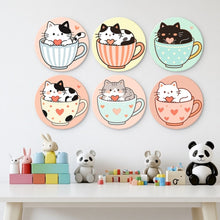 Carica l'immagine nel visualizzatore di Gallery, Mini Set Dipingere con i Numeri - Dischi di Ø20cm (6 pezzi) - Gatti e tazze da tè
