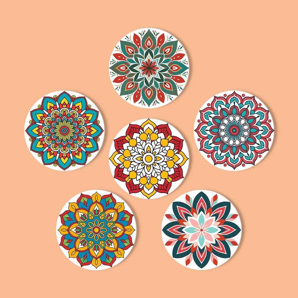 Dipingere con i numeri Sottobicchieri 15cm (6 pezzi) - Mandala Colorato