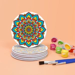 Set di 6 Sottobicchieri da Dipingere con i numeri (15cm diametro) - Mandala Colorato