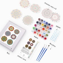 Carica l&#39;immagine nel visualizzatore di Gallery, Set di 6 Sottobicchieri da Dipingere con i numeri (15cm diametro) - Mandala Colorato