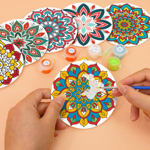 Set di 6 Sottobicchieri da Dipingere con i numeri (15cm diametro) - Mandala Colorato