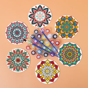 Set di 6 Sottobicchieri da Dipingere con i numeri (15cm diametro) - Mandala Colorato