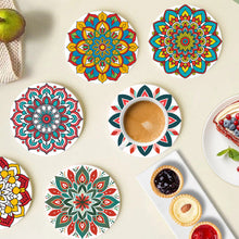 Carica l&#39;immagine nel visualizzatore di Gallery, Set di 6 Sottobicchieri da Dipingere con i numeri (15cm diametro) - Mandala Colorato