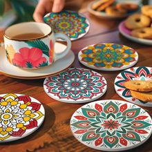 Carica l&#39;immagine nel visualizzatore di Gallery, Set di 6 Sottobicchieri da Dipingere con i numeri (15cm diametro) - Mandala Colorato