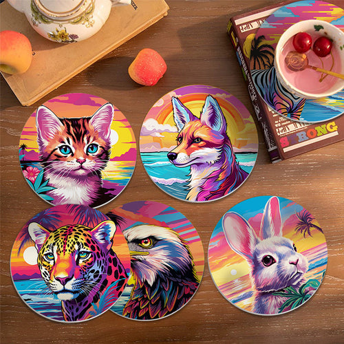 Dipingere con i numeri Sottobicchieri 15cm (6 pezzi) - Fauna Pop Art