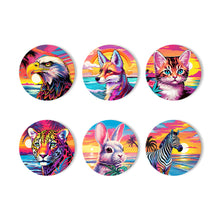 Carica l&#39;immagine nel visualizzatore di Gallery, Set di 6 Sottobicchieri da Dipingere con i numeri (15cm diametro) - Animali Pop Art