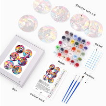 Carica l&#39;immagine nel visualizzatore di Gallery, Set di 6 Sottobicchieri da Dipingere con i numeri (15cm diametro) - Animali Pop Art