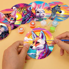 Carica l&#39;immagine nel visualizzatore di Gallery, Set di 6 Sottobicchieri da Dipingere con i numeri (15cm diametro) - Animali Pop Art