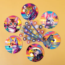 Carica l&#39;immagine nel visualizzatore di Gallery, Set di 6 Sottobicchieri da Dipingere con i numeri (15cm diametro) - Animali Pop Art