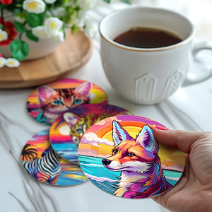 Set di 6 Sottobicchieri da Dipingere con i numeri (15cm diametro) - Animali Pop Art