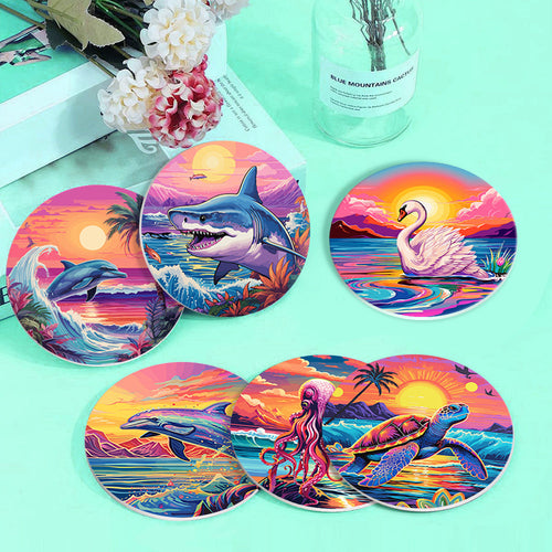 Dipingere con i numeri Sottobicchieri 15cm (6 pezzi) - Vita Marina Colorata