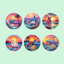 Carica l'immagine nel visualizzatore di Gallery, Dipingere con i numeri Sottobicchieri 15cm (6 pezzi) - Vita Marina Colorata
