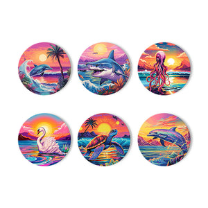 Set di 6 Sottobicchieri da Dipingere con i numeri (15cm diametro) - Vita Marina Colorata