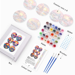 Set di 6 Sottobicchieri da Dipingere con i numeri (15cm diametro) - Vita Marina Colorata