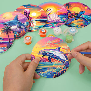 Set di 6 Sottobicchieri da Dipingere con i numeri (15cm diametro) - Vita Marina Colorata