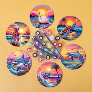 Set di 6 Sottobicchieri da Dipingere con i numeri (15cm diametro) - Vita Marina Colorata