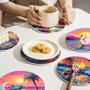 Set di 6 Sottobicchieri da Dipingere con i numeri (15cm diametro) - Vita Marina Colorata