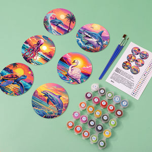 Set di 6 Sottobicchieri da Dipingere con i numeri (15cm diametro) - Vita Marina Colorata