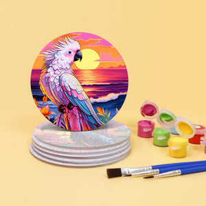 Set di 6 Sottobicchieri da Dipingere con i numeri (15cm diametro) - Uccelli Tropicali