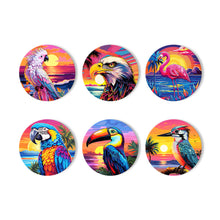 Carica l&#39;immagine nel visualizzatore di Gallery, Set di 6 Sottobicchieri da Dipingere con i numeri (15cm diametro) - Uccelli Tropicali