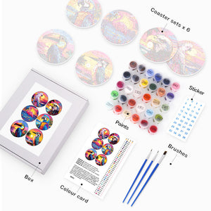 Set di 6 Sottobicchieri da Dipingere con i numeri (15cm diametro) - Uccelli Tropicali
