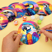 Carica l'immagine nel visualizzatore di Gallery, Set di 6 Sottobicchieri da Dipingere con i numeri (10cm diametro) - Uccelli Tropicali