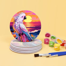 Carica l'immagine nel visualizzatore di Gallery, Set di 6 Sottobicchieri da Dipingere con i numeri (10cm diametro) - Uccelli Tropicali