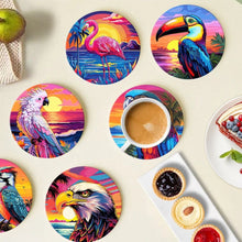 Carica l'immagine nel visualizzatore di Gallery, Set di 6 Sottobicchieri da Dipingere con i numeri (10cm diametro) - Uccelli Tropicali