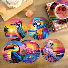 Carica l&#39;immagine nel visualizzatore di Gallery, Set di 6 Sottobicchieri da Dipingere con i numeri (15cm diametro) - Uccelli Tropicali