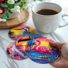 Carica l'immagine nel visualizzatore di Gallery, Set di 6 Sottobicchieri da Dipingere con i numeri (10cm diametro) - Uccelli Tropicali