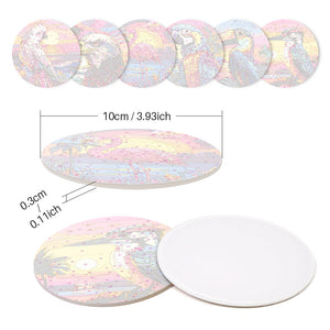 Set di 6 Sottobicchieri da Dipingere con i numeri (15cm diametro) - Uccelli Tropicali
