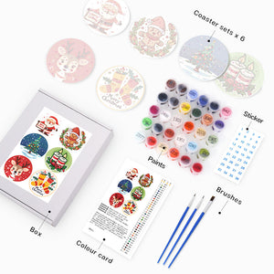 Set di 6 Sottobicchieri da Dipingere con i numeri (15cm diametro) - Natale