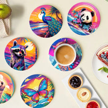 Carica l&#39;immagine nel visualizzatore di Gallery, Dipingere con i numeri Sottobicchieri 15cm (6 pezzi) - Serie Fauna con Panda, Procione e Foca