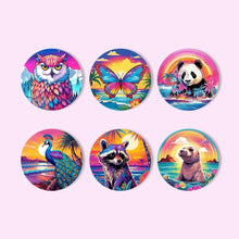 Carica l'immagine nel visualizzatore di Gallery, Dipingere con i numeri Sottobicchieri 15cm (6 pezzi) - Serie Fauna con Panda, Procione e Foca