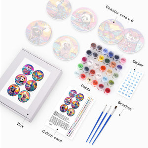 Set di 6 Sottobicchieri da Dipingere con i numeri (15cm diametro) - Serie Animali