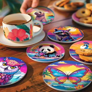 Set di 6 Sottobicchieri da Dipingere con i numeri (15cm diametro) - Serie Animali
