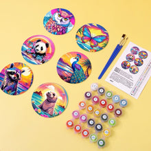 Carica l'immagine nel visualizzatore di Gallery, Set di 6 Sottobicchieri da Dipingere con i numeri (10cm diametro) - Serie Animali