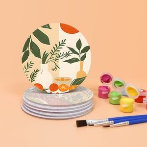 Set di 6 Sottobicchieri da Dipingere con i numeri (15cm diametro) - Design Botanico
