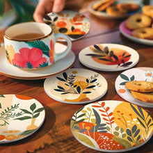 Carica l&#39;immagine nel visualizzatore di Gallery, Set di 6 Sottobicchieri da Dipingere con i numeri (15cm diametro) - Design Botanico