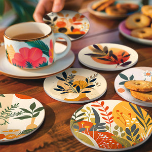 Set di 6 Sottobicchieri da Dipingere con i numeri (15cm diametro) - Design Botanico