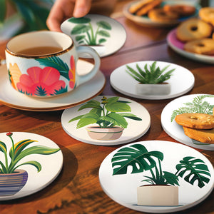 Set di 6 Sottobicchieri da Dipingere con i numeri (15cm diametro) - Piante