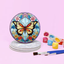 Carica l&#39;immagine nel visualizzatore di Gallery, Set di 4 Sottobicchieri da Dipingere con i numeri (15cm diametro) - Farfalle