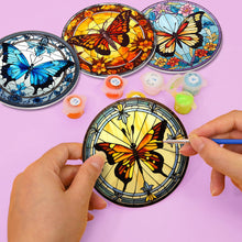 Carica l&#39;immagine nel visualizzatore di Gallery, Set di 4 Sottobicchieri da Dipingere con i numeri (15cm diametro) - Farfalle