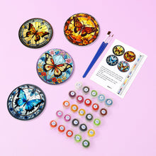 Carica l&#39;immagine nel visualizzatore di Gallery, Set di 4 Sottobicchieri da Dipingere con i numeri (15cm diametro) - Farfalle