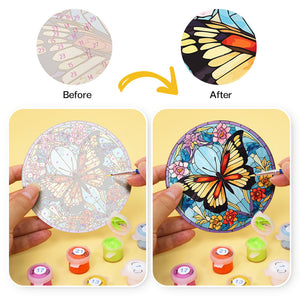 Set di 4 Sottobicchieri da Dipingere con i numeri (15cm diametro) - Farfalle