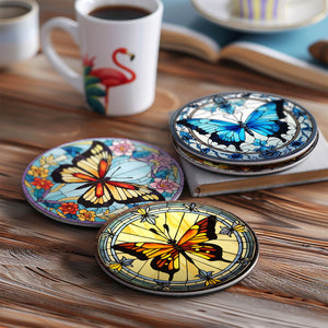 Set di 4 Sottobicchieri da Dipingere con i numeri (15cm diametro) - Farfalle