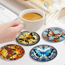 Carica l&#39;immagine nel visualizzatore di Gallery, Set di 4 Sottobicchieri da Dipingere con i numeri (15cm diametro) - Farfalle