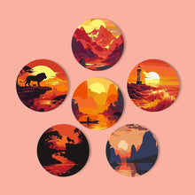 Carica l'immagine nel visualizzatore di Gallery, Dipingere con i numeri Sottobicchieri 15cm (6 pezzi) - Scena di Tramonto