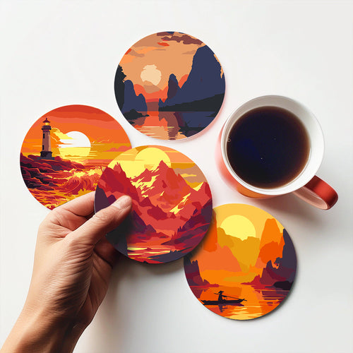 Dipingere con i numeri Sottobicchieri 15cm (6 pezzi) - Scena di Tramonto